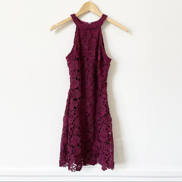 LULU’S Love Poem Burgundy Crochet Lace Mini Dress - Picture 4 of 14